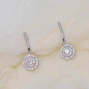 🍂  925 Silver Round Plated CZ Drop Earrings for Women, FB16FA1121